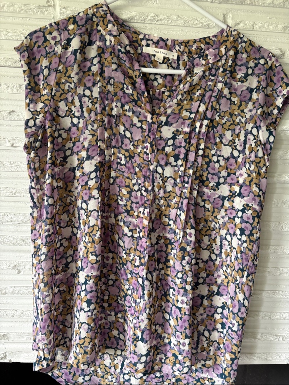 Floral Pintuck Cap-Sleeve Blouse - Lavender Multi